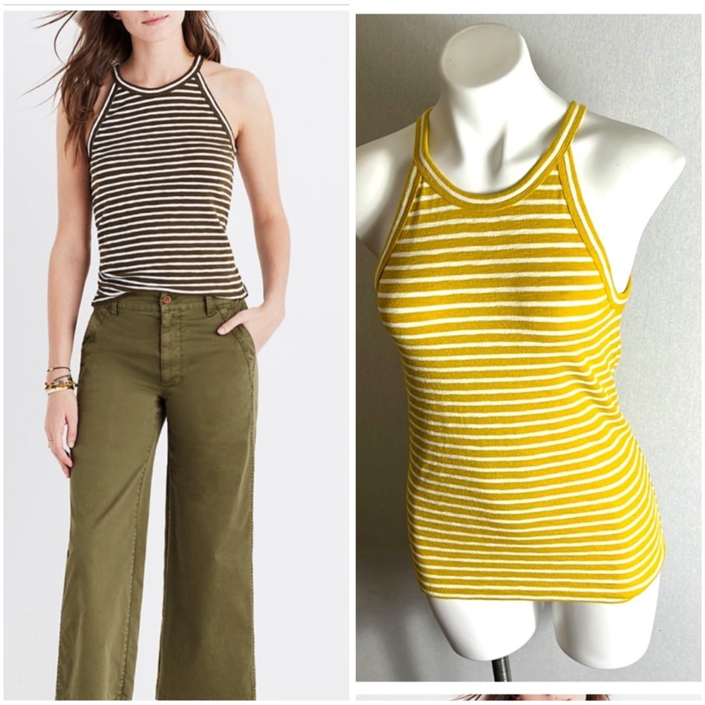 NEW Madewell women top size S new mustard yellow stripes